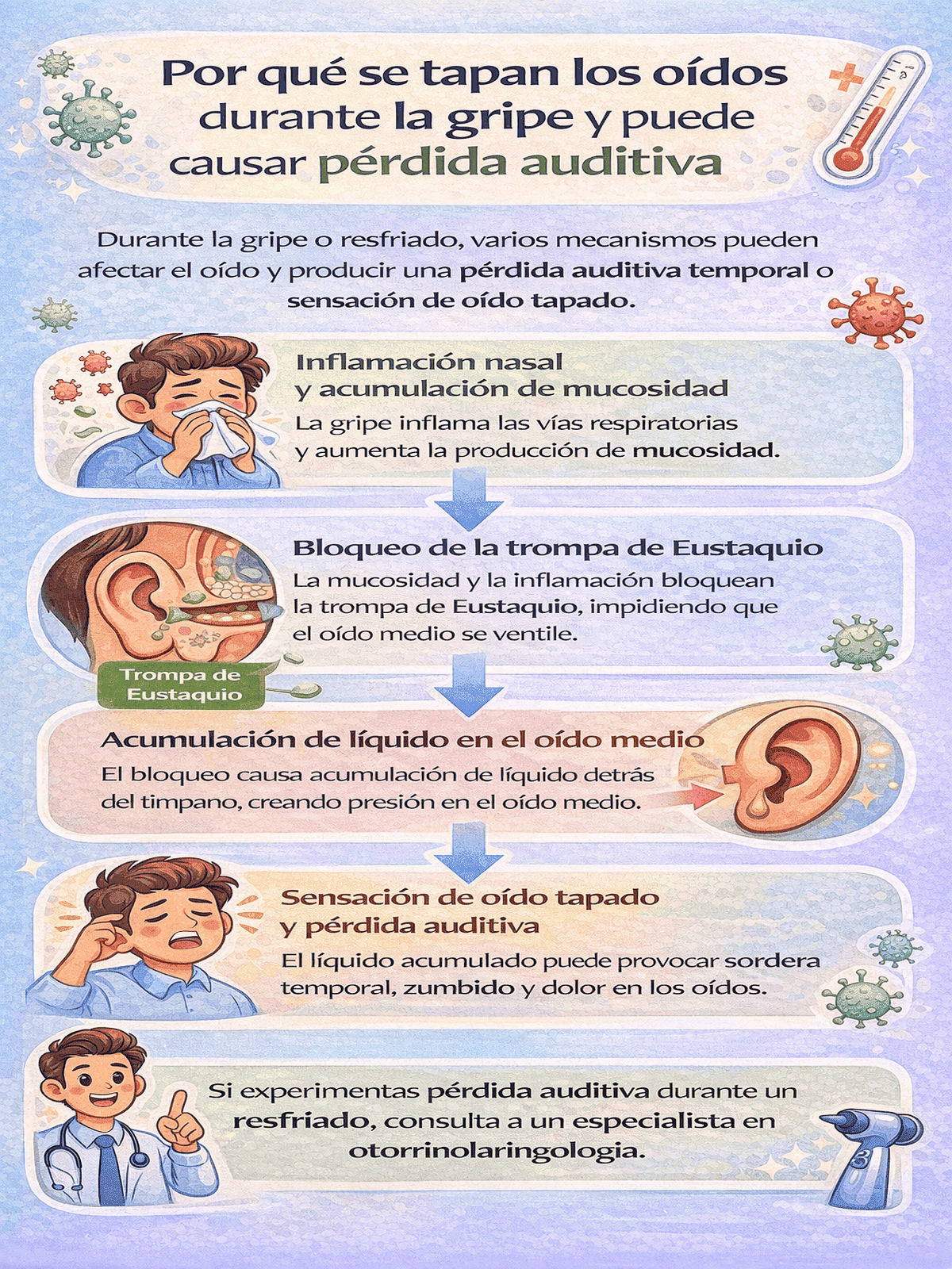 Infografía por qué se tapan los oídos durante la gripe?