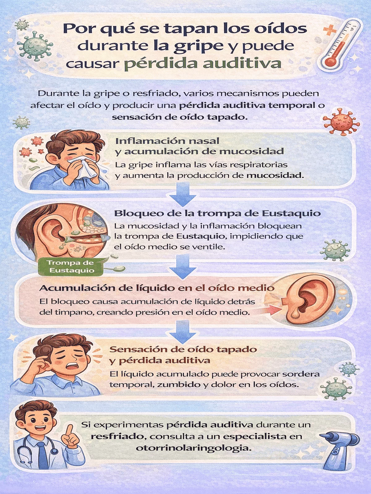 Infografía por qué se tapan los oídos durante la gripe?